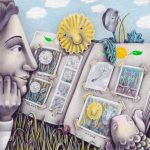 picture book illustration, #Children's book, appreciating nature, children in nature,   flowers, and photo album
