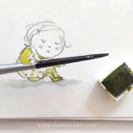   watercolors, little girl, painter, pencils and paintbrushes, paint brushes, Character Sketch, sketch, and pencil sketch