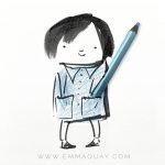 colored pencil, character, and artist at work