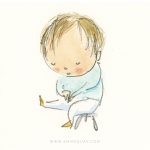 little boy, shoes, Watercolor, pastel, and pencil sketch