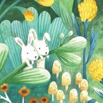 Bunny, children in nature, flowers, and forest
