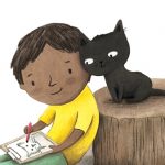 black boy, Animals: cats, Drawing, and Friendship