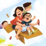 flying, box, imagine, and pretending