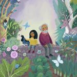   garden, grandparent, and children in nature