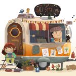 camping, action / adventure, boy girl friendship, #animal, A boy and his dog, #bird, #scbwiart, Plants, and  colorful